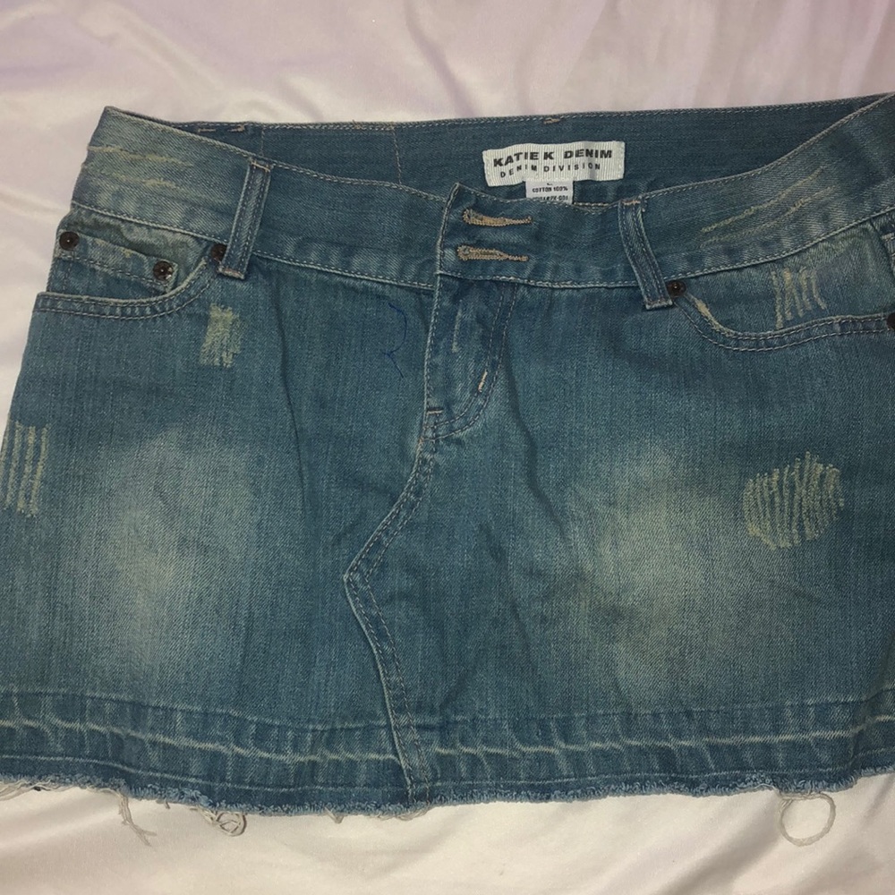 Light wash jean skirt.